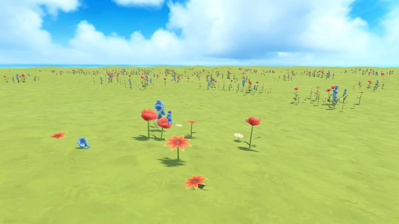 A grass field with flowers. Space, relaxing on silk grass fields